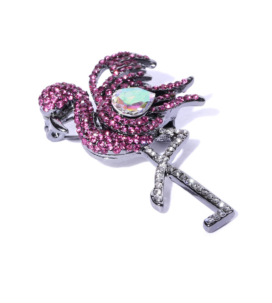 YouBella Stylish Bird Shape Jewellery Silver Plated Brooches for Women (Purple) (YB_Brooch_90)